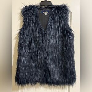 Blue Rain Midnight Faux Fur Vest With Blue Overtones GORGEOUS Medium Lined